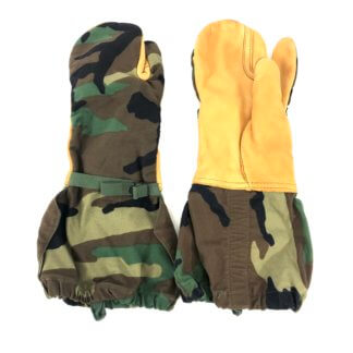 Military Camouflage Arctic Insulated Cold Weather Leather Mittens & Wool Liners 