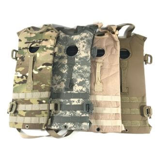 These hydration carriers come in multicam, acu, sand tan, and coyote brown.