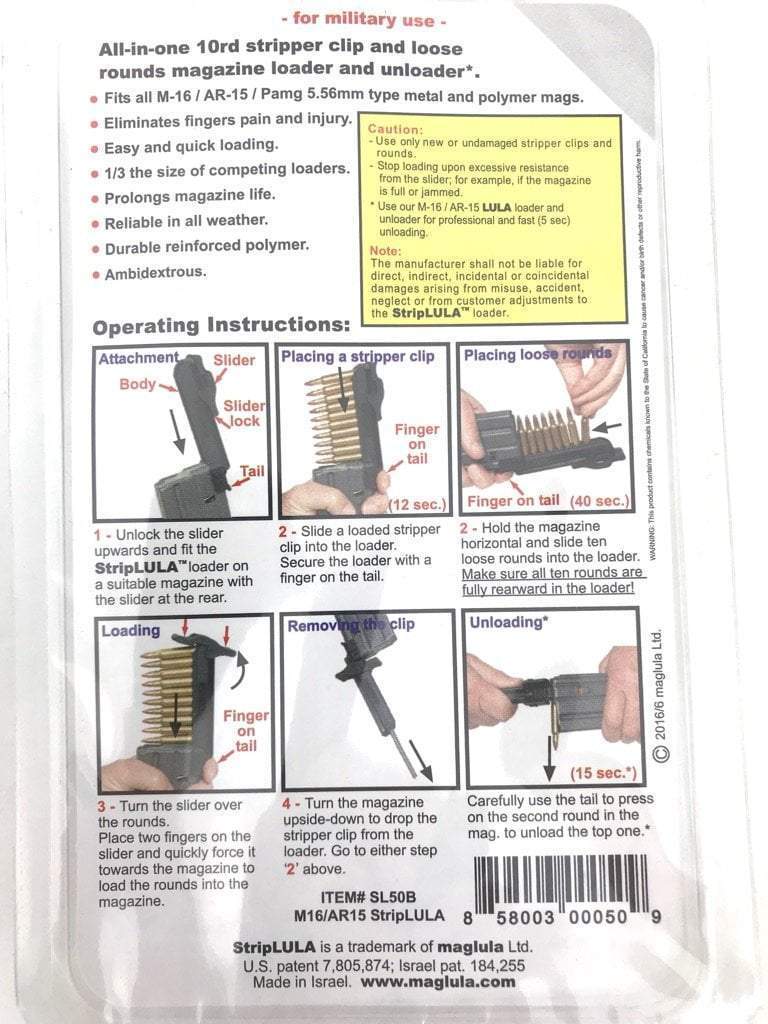 M-16 / AR-15 StripLULA 10rd Magazine Loader & Unloader, Black