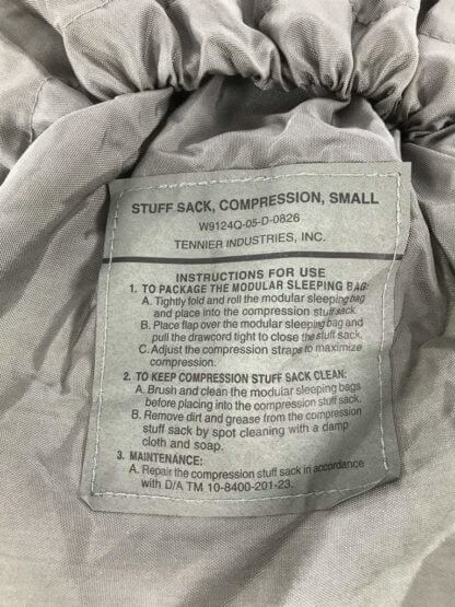 Military Issue Compression Stuff Sack, SMALL, Army Modular Sleep System for ACU - Label