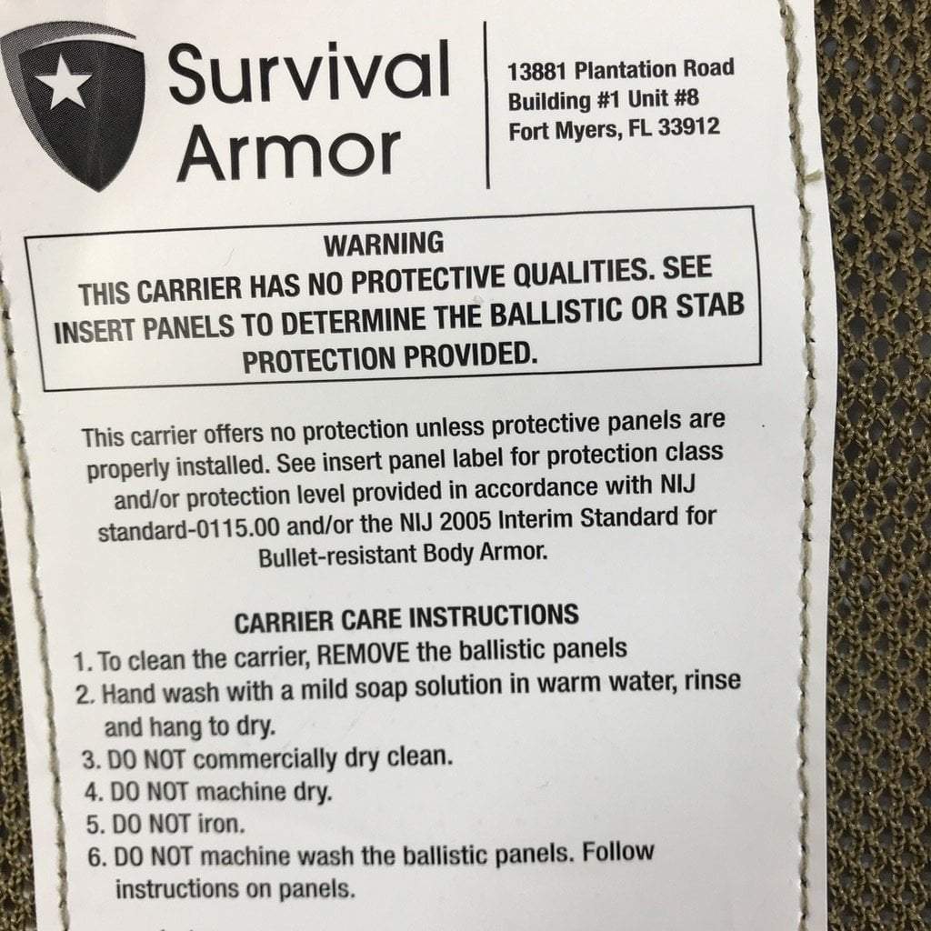Survival Armor Phantom Plate Carrier w/ MLB IIIA Soft Inserts ...