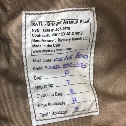 Mystery Ranch SATL Assault Pack, Coyote Label 2