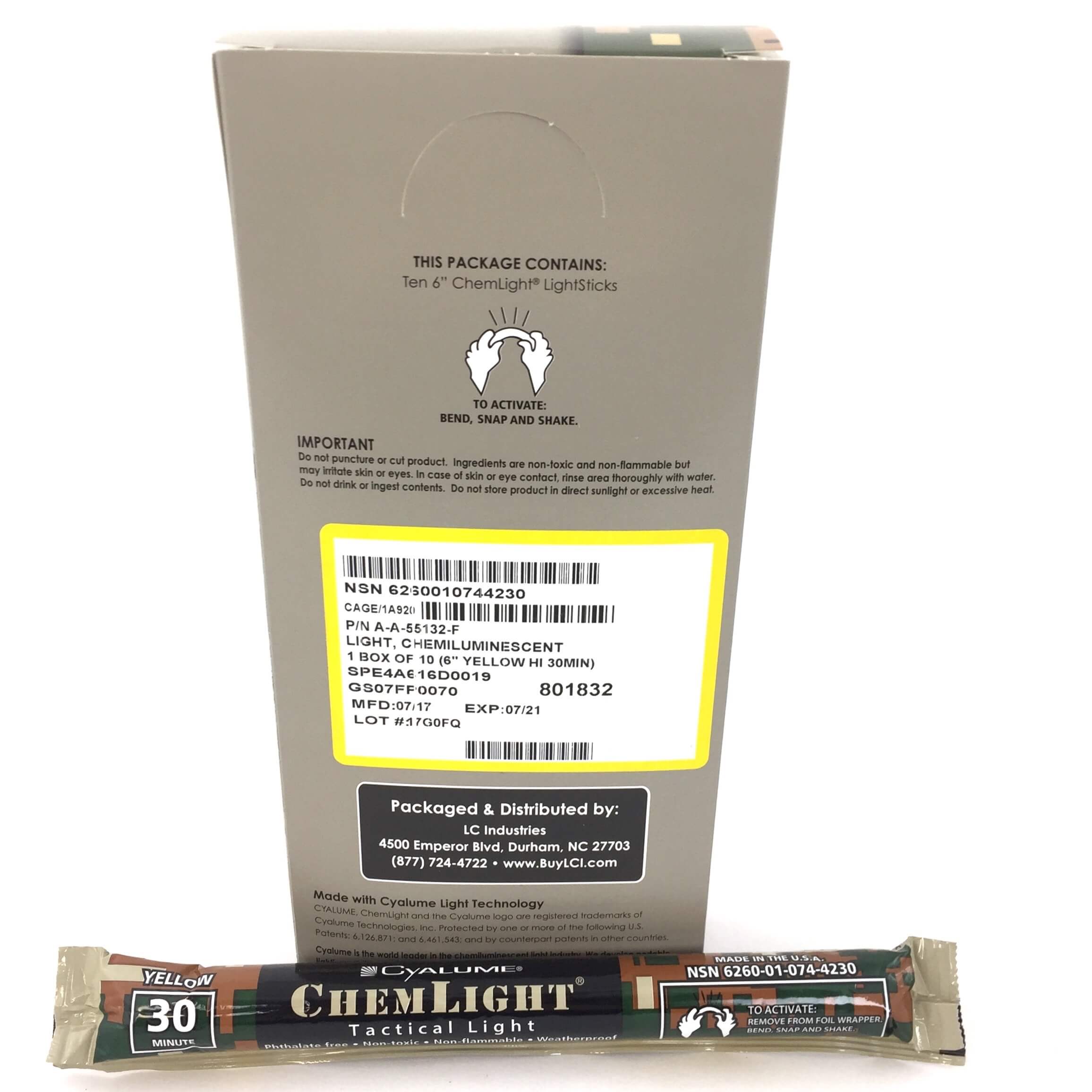 Lot 10 Bâtons Lumineux Cyalume ChemLight NIOP – Jaune 30 Min – USA