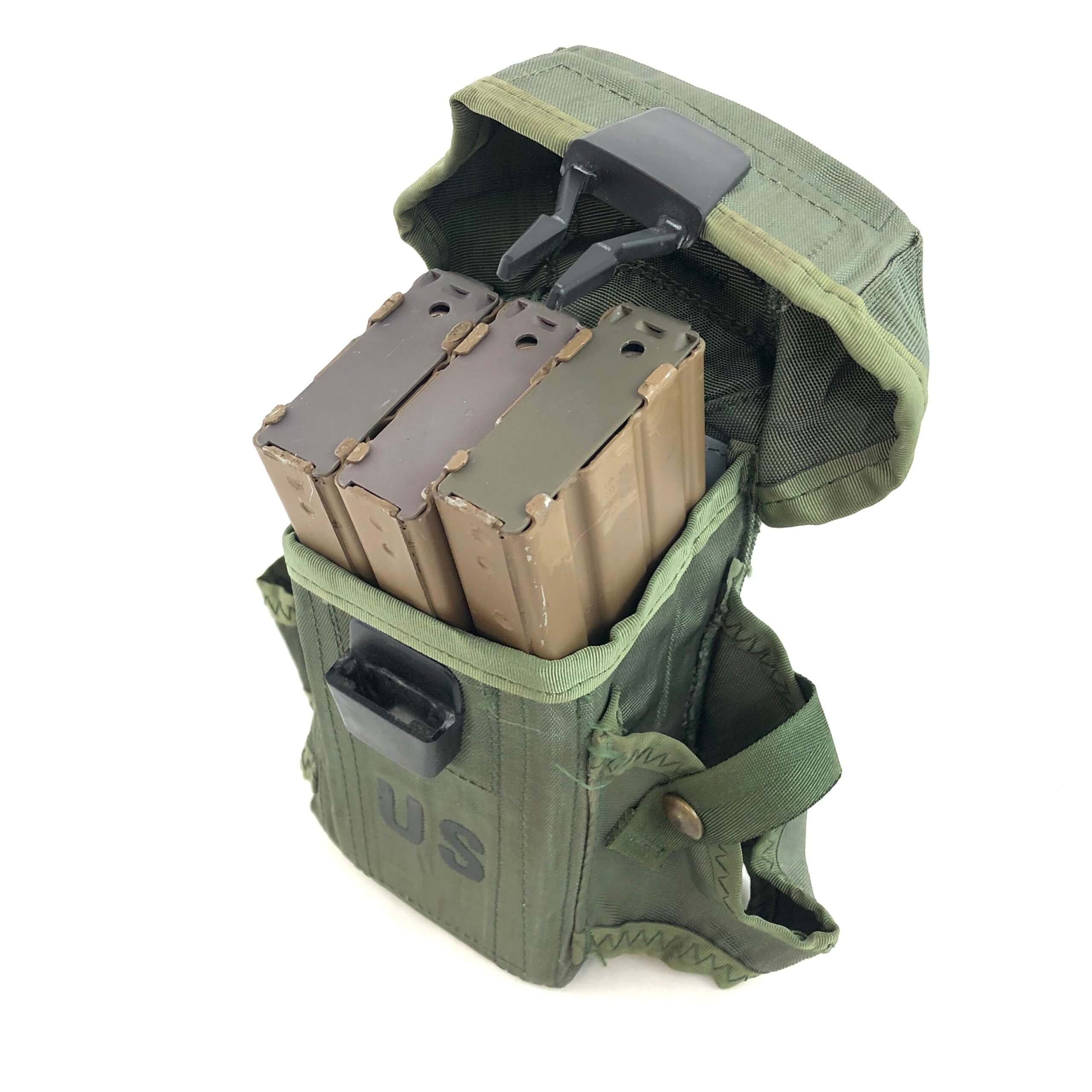 Lot 2 US Military Army 9MM Mag Magazine Ammo Pouch w/ Alice Clips OD Green VGC 