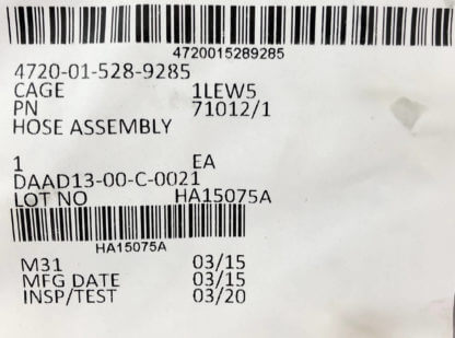 M50 Gas Mask Hose Assembly Label