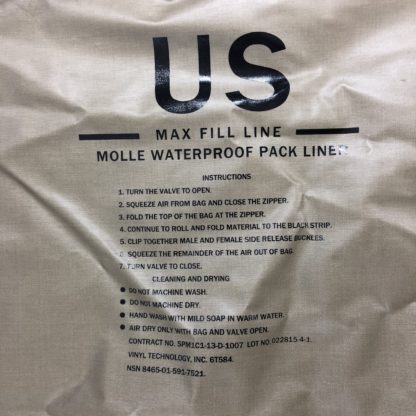 USGI Waterproof Pack Liner Label