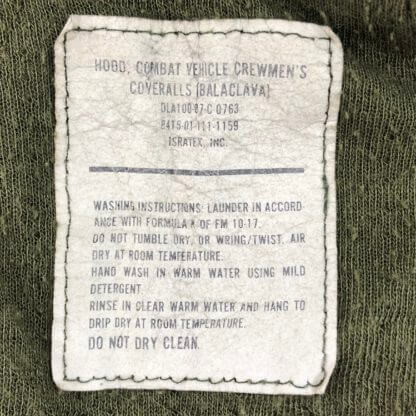 Combat Vehicle Crewman Balaclava Label