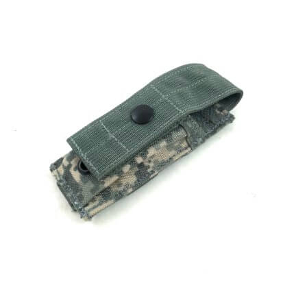 This is a M9 pistol mag pouch from Eagle Industries. The pouch securely holds one 9mm pistol mag with a hook and loop flap that has a button snap for extra retention.