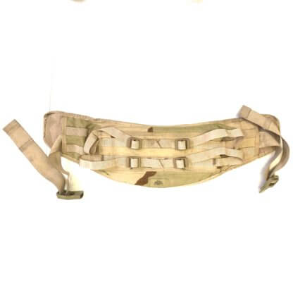 This padded belt helps stabilize heavy loads while carrying a US Army issued large rucksack.