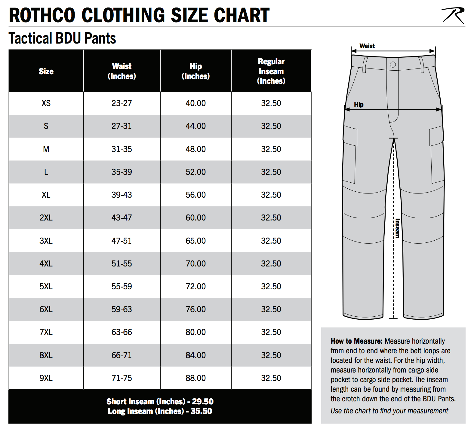 Http Rothco Com Size Chart Bdu