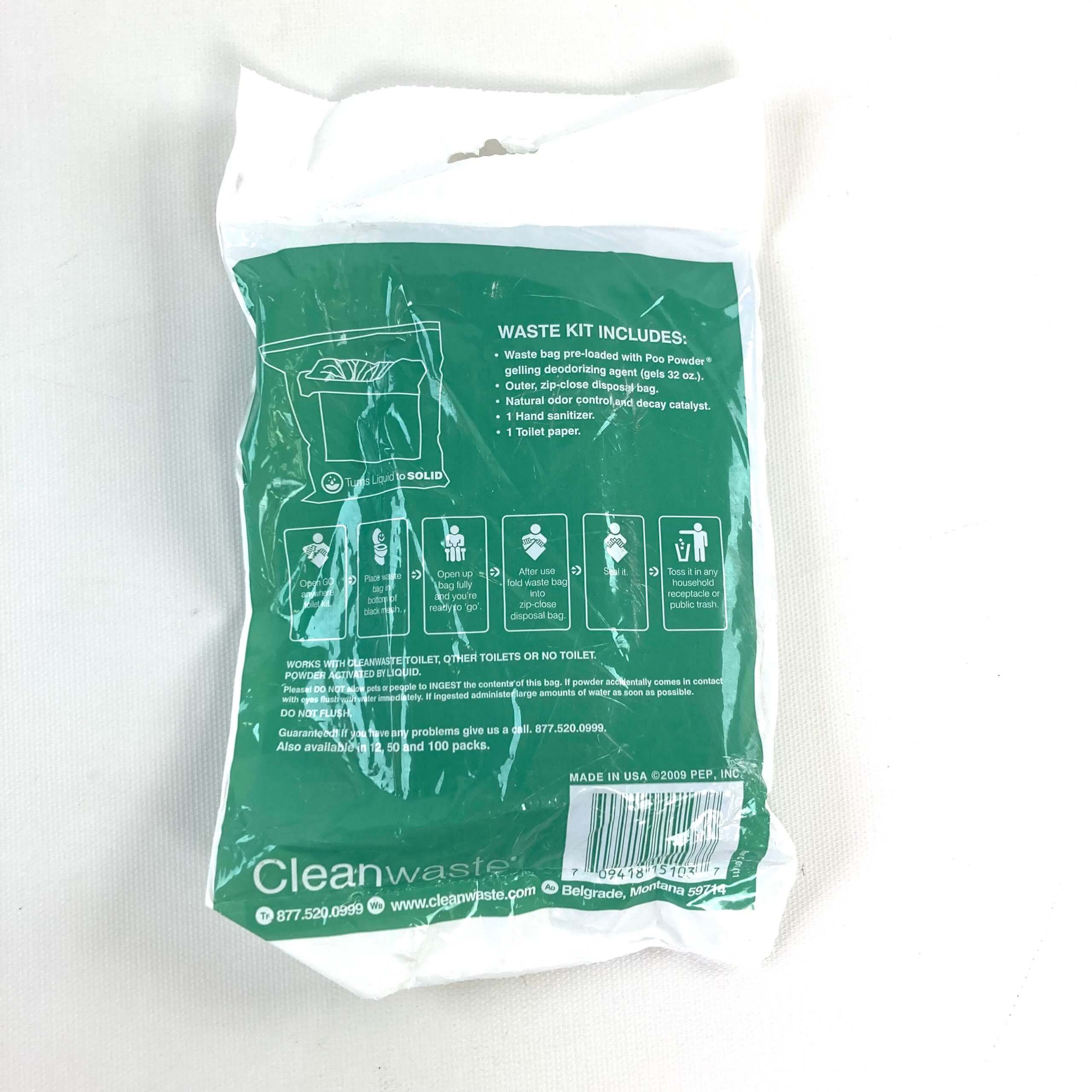 Cleanwaste Wag Bags, Go Anywhere Portable Toilet Kit, Green Packaging
