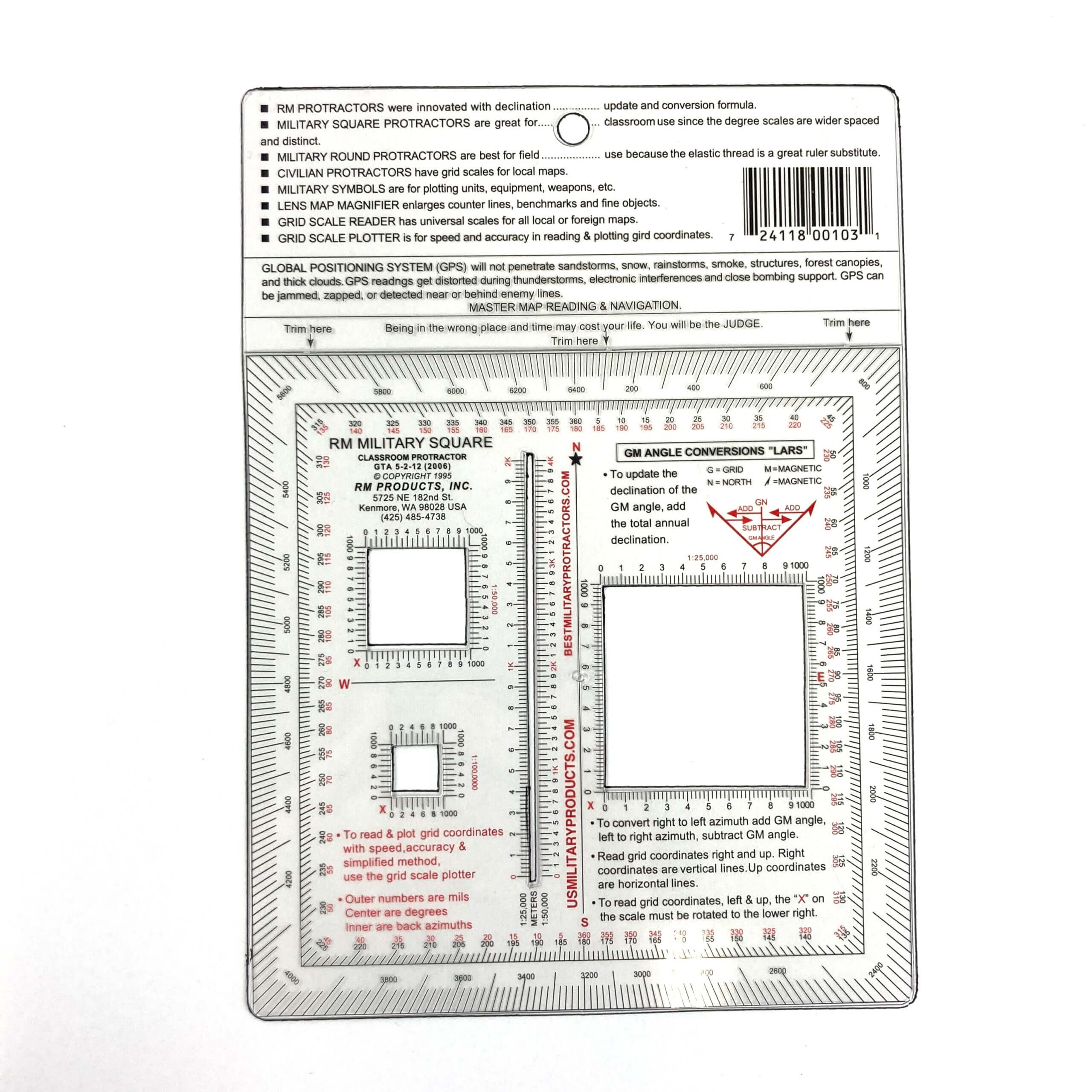Military Map Protractor, Square