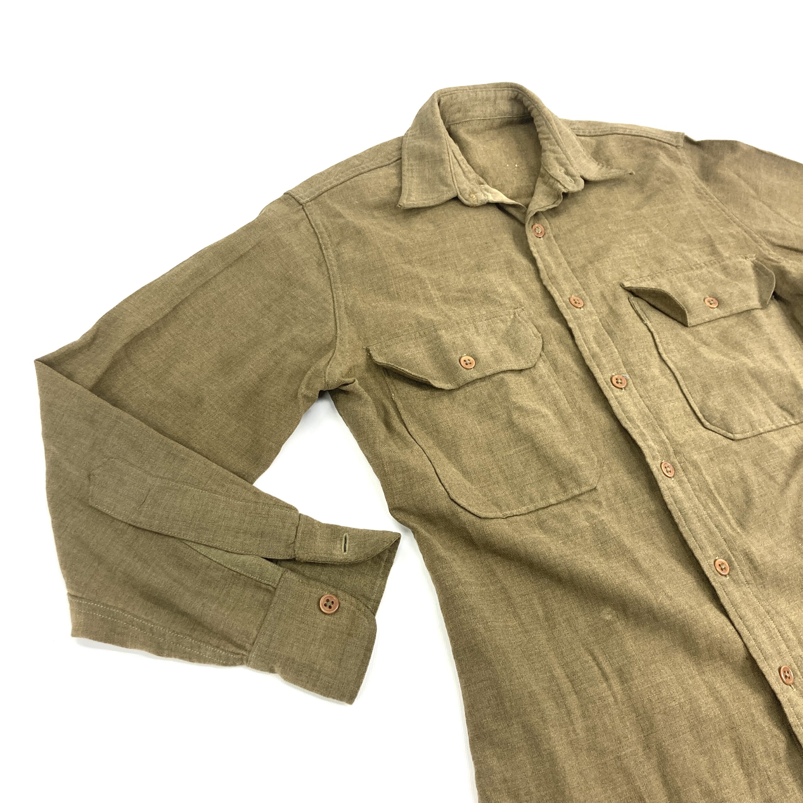 US Army WWII Enlisted Mans Flannel Shirt, Olive Drab - Venture Surplus
